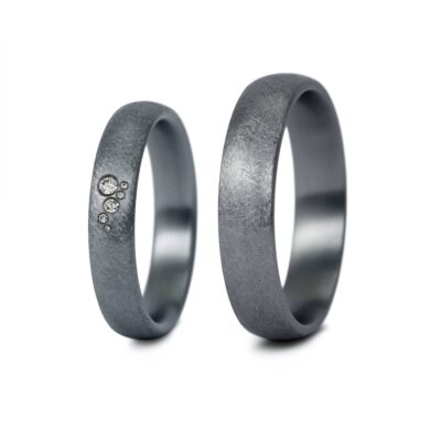 Haudarin Tantal Trauringe Eismatt paar P-1 NR-12 0,04ct TW/SI Ta 999