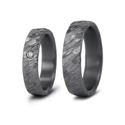 Haudarin Tantal Trauringe Facette Paar 0,05ct TW/Si Ta 999