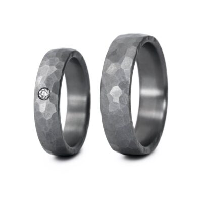 Haudarin Tantal Trauringe Hammerschlag Paar 0,05ct TW/Si Ta 999