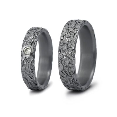 Haudarin Tantal Trauringe Kristallin Paar Fassung Pt 950 0,08ct